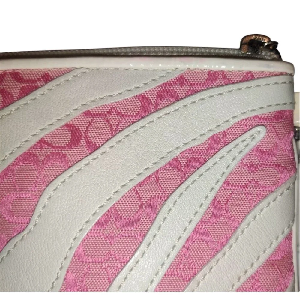 Coach Peyton Zebra Stripe Pink & White Wristlet